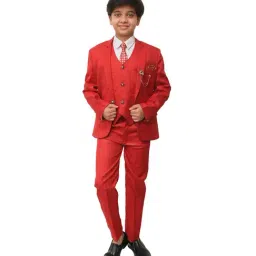 Ahhaaaa Kids Red Solid Coat, Waistcoat, Shirt, Pants with Tie-picture-12