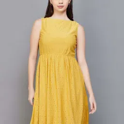 Fame Forever by Lifestyle Mustard Embroidered A-Line Dress-picture-11
