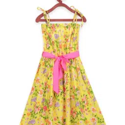 LilPicks Kids Yellow & Pink Cotton Floral Print Dress-image-74