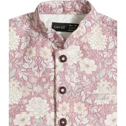 Cavio Kids Pink Floral Print Nehru Jacket image 3
