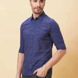 Being Human Dark Blue Slim Fit Texture Shirt image 3