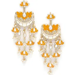 KARATCART Gold Plated Kundan Studded Lotus Shaped Chandbalis image 5