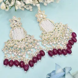 MEIRA JEWELLERY Silver Plated Kundan Stones Studded & Pearls Beaded Floral Chandbalis-picture-30