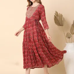 Globus Red Embroidered Midi Dress image 3
