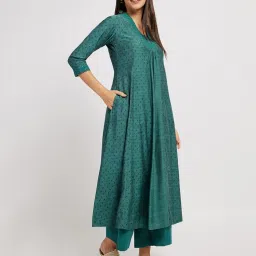 Span Mystery Green Rayon Printed Three-Quarter Sleeves Kurta image 3