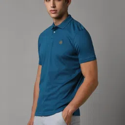 Louis Philippe Blue Cotton Regular Fit Polo T-Shirt image 3