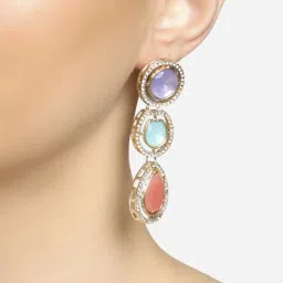 Zaveri Pearls Set of 2 Multicolor Stones & Austrian Diamonds Embellished Drop Earrings-ZPFK17982 image 3
