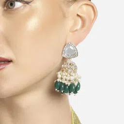 Zaveri Pearls Set of 2 Multicolor Stones Beads Clustered Traditional Jhumka Earrings-ZPFK17984 image 3