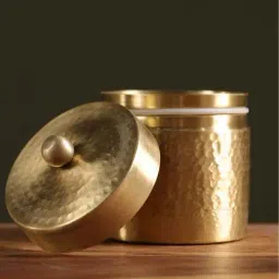 Peepul Tree Gold Brass Hammered Jar With Lid For Tea, Sugar & Spice (250ml)-picture-19