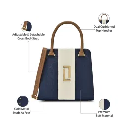LAVIE LUXE Navy Blue Color Block Small Satchel Handbag image 3