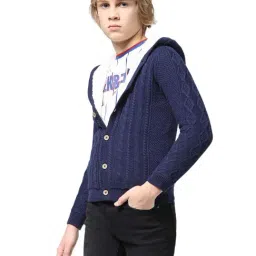Jack & Jones Junior Poseidon Blue Cotton Self Pattern Full Sleeves Sweater-picture-20