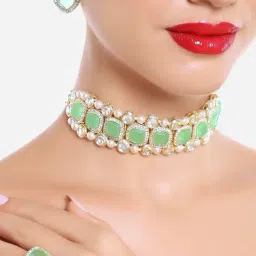 Zaveri Pearls Green Kundan Stones & Beads Choker Necklace Earring & Ring Set-ZPFK16574-picture-19