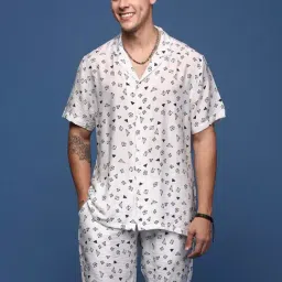 Showoff White Cotton Relaxed Fit Printed Co-Ord Set-image-69