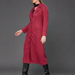 Miss Chase Dark Red Relaxed Fit Long Jacket image 3