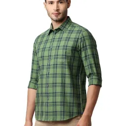 Basics Green Cotton Slim Fit Checks Shirt image 3