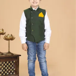 AJ Dezines Kids Green Solid Waistcoat image 3