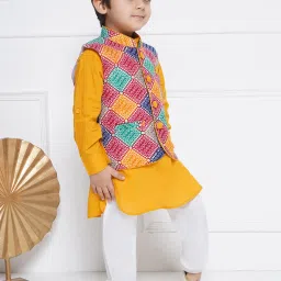 AJ Dezines Kids Multicolor Printed Full Sleeves Kurta, Pyjamas with Waistcoat image 3
