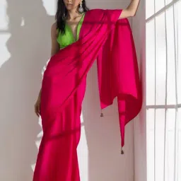 Swtantra Pink Plain Saree With Unstitched Blouse-image-16