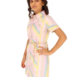 Cutecumber Kids Multicolor Striped Shirt Dress with Belt image 3