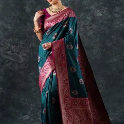 Saree Mall Blue Woven Sarees With Unstitched Blouse-picture-29