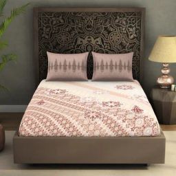 Spaces Rangana Digital Printed Brown 300 TC Cotton Double Bedsheet with 2 Pillow Covers-picture-26