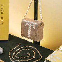 NR by Nidhi Rathi Golden Leather Embellished Clutch-picture-18