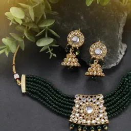 Peora Green Necklace with Earring Set-image-57