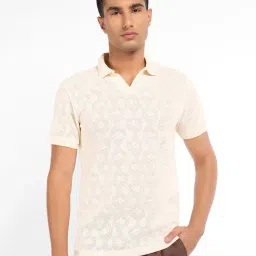 Peregrine By Pantaloons Off White Slim Fit Self Pattern Polo T-Shirt-picture-48