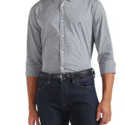Tommy Hilfiger Desert Sky & Optic White Cotton Slim Fit Checks Shirt-image-9