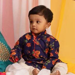 VASTRAMAY Boys Navy & Cream Floral Full Sleeves Kurta Sets-picture-32