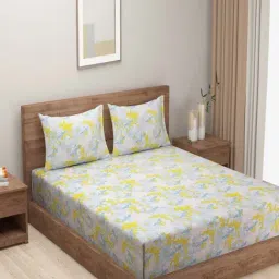 Swayam Tulip Floral White & Green 144 TC Microfibre Double Bedsheet with 2 Pillow Covers-image-65