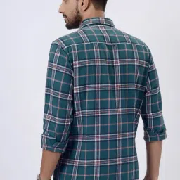 JadeBlue Green Cotton Slim Fit Checked Shirt image 3