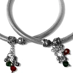 Adhvik Silver-Plated Artificial Beaded Ghungroo Leg Payal Kada Anklet image 3