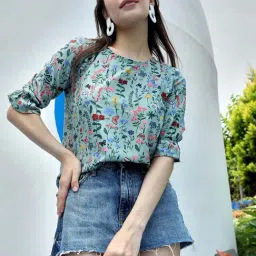 Pinacolada Green Regular Fit Floral Print Top-picture-25