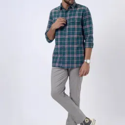 JadeBlue Green Cotton Slim Fit Checked Shirt image 5