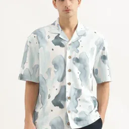 United Colors Of Benetton White & Blue Loose Fit Texture Shirt-picture-35