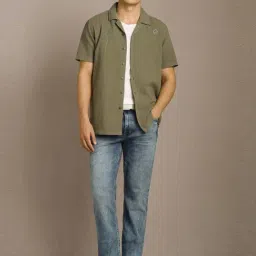 Louis Philippe Green Slim Fit Embroidered Shirt image 5