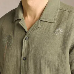 Louis Philippe Green Slim Fit Embroidered Shirt image 4