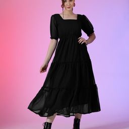 Krunal Raiyani Women Puff Sleeve Fit & Flare Dress-picture-6