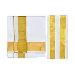 TUNI MANI Men Cotton Zari Dhoti with Angavastram image 3