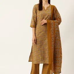 FERANOID Floral Printed Regular Pure Cotton Kurta with Trousers & Dupatta-picture-30