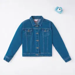 Ed-a-Mamma Kids Blue Solid Full Sleeves Denim Jacket-image-23
