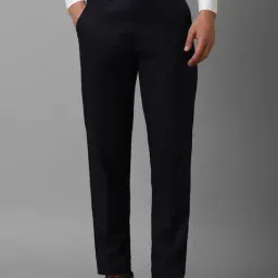 Louis Philippe Navy Cotton Regular Fit Checks Trousers-picture-29