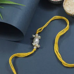 I Jewels Pearls Beaded Thread Rakhi with Roli Chawal & Greeting Card-picture-11