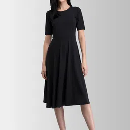 FableStreet Women Black Solid Midi Fit & Flare Dress-picture-36