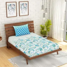 Spaces ATRIUM ECOM Blue & White Cotton 144 TC Single Bedsheet with 1 Pillow Cover-image-84