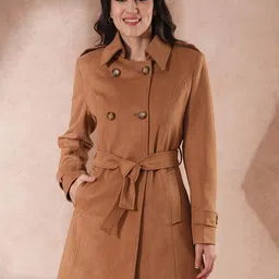 Globus Women Spread Collar Double Breasted Tailored Fit Belted Pea Coat-image-5