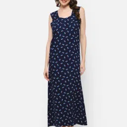 Clovia Blue Floral Print Night Dress-image-0