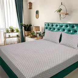 KLOTTHE Beige Floral 300 TC King Bedsheet with 2 Pillow Covers-picture-38