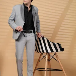 KLOTTHE Men Grey Embroidery Single-Breasted Two-Piece Party Suit image 5